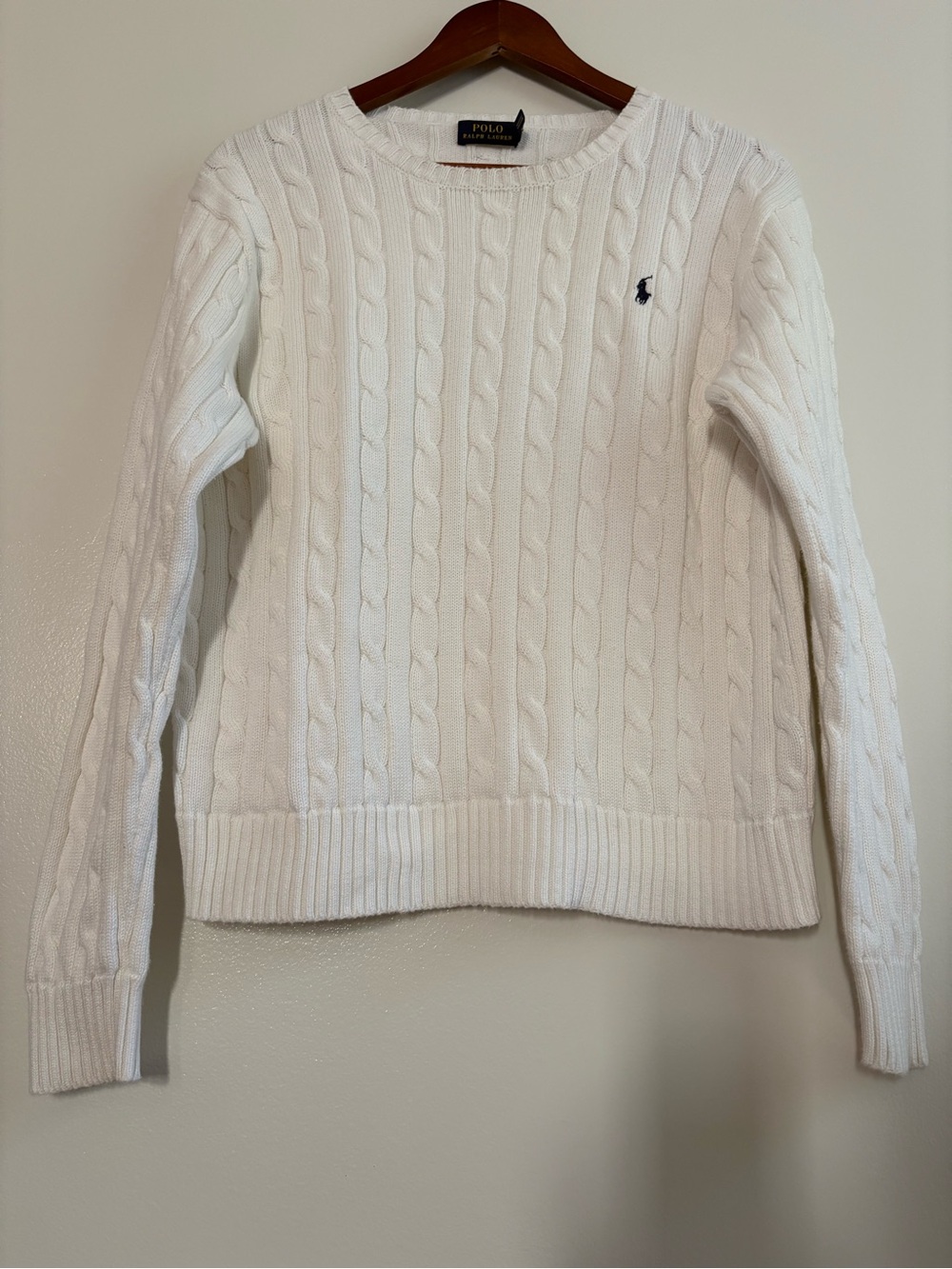 Polo Ralph Lauren Classic Cable Knit Crewneck Sweater Cotton White Size XL